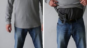 Man showing how to carry concealed